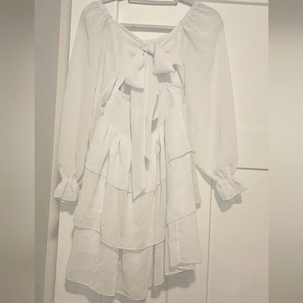 Chic White Tiered Midi Dress - Picture 2 of 4